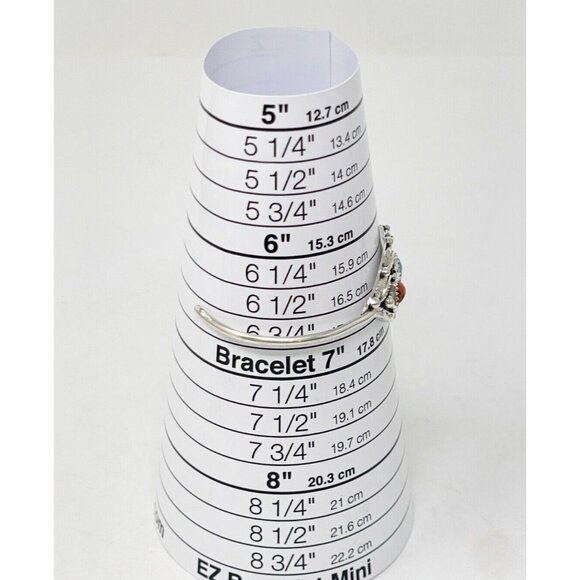 Native American 925 Sterling Silver Turquoise & Coral Small Dainty Cuff Bracelet - Picture 5 of 8